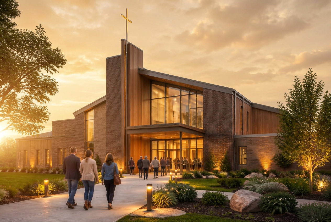Golden hour rendering of the proposed new Cornerstone CRC entrance