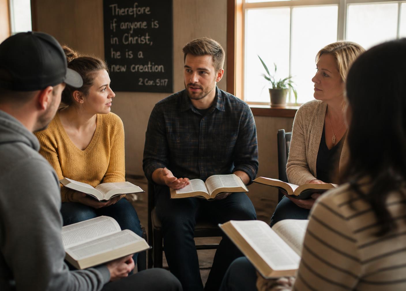 Adults in a Bible study circle
